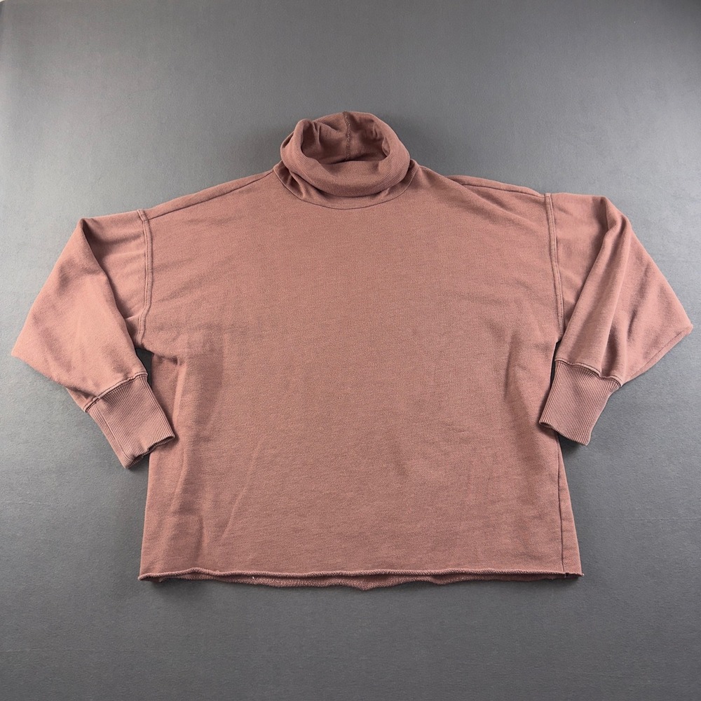 Aerie Turtleneck Sweatshirt Pink Mauve Raw Hem Oversized Fleece Pullover Small